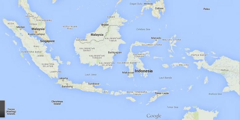 Peta Indonesia dan negara-negara di sekitarnya.
