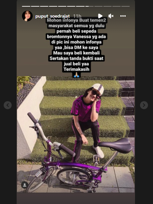 Ibu sambung Vanessa Angel, Puput, berniat membeli sepeda brompton yang pernah dijual putrinya.