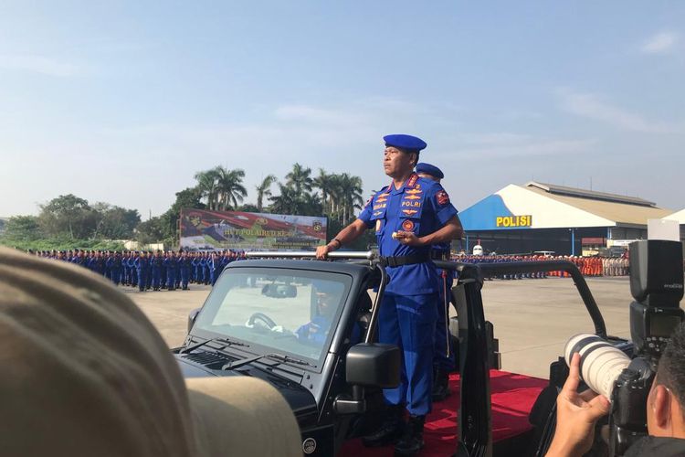 Kapolri Jenderal (Pol) Idham Azis memimpin upacara HUT Polisi Air dan Udara (Polairud) ke-69 di Mako Polisi Udara, Pondok Cabe, Pamulang, Tangerang Selatan, Rabu (4/12/2019). 