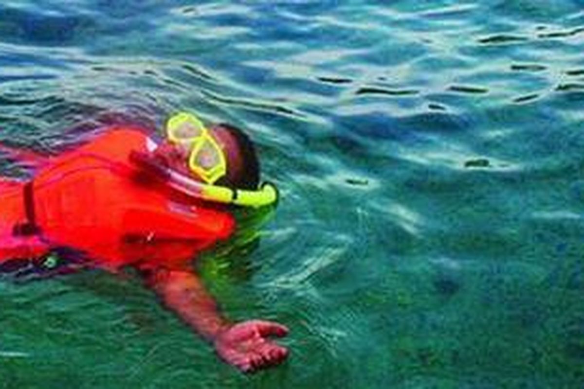 Perairan Pulau Derawan, Kabupaten Berau, Kalimantan Timur, menjadi tempat berenang dan penyelaman bagi wisatawan, Kamis (5/7/2012). Pemerintah Provinsi Kaltim memperjuangkan Sail Derawan 2013 untuk mempromosikan kekayaan bawah laut Derawan.