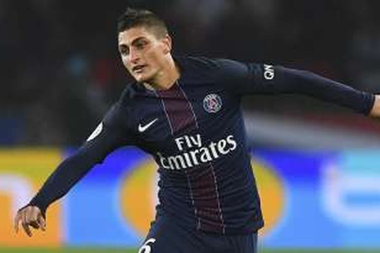 Gelandang Paris Saint-Germain, Marco Verratti, tampil dalam laga Ligue 1 melawan Olympique Marseille, di Parc des Princes, 23 Oktober 2016.