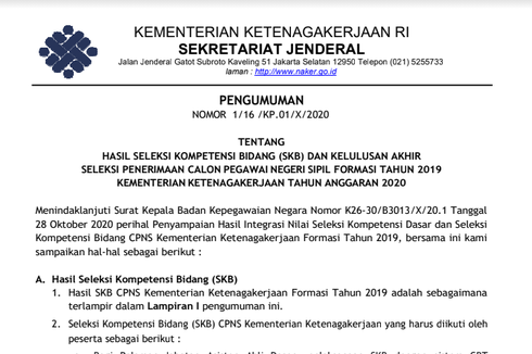 Hasil CPNS 2019 Kemnaker Diumumkan, Ini Link dan Tahapan Pemberkasannya...