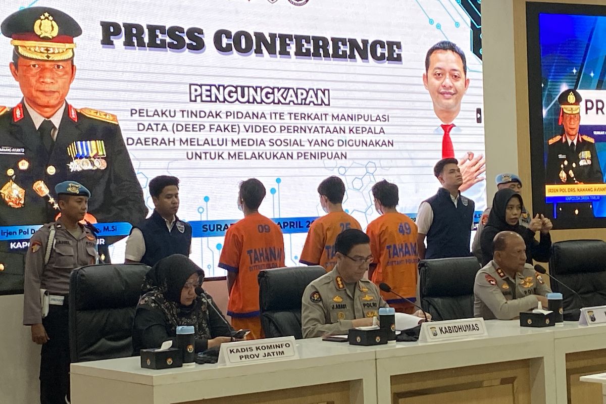 Polda Jawa Timur (Jatim) mengamankan tiga warga Pangandaran, Jawa Barat karena menyebarkan video hoax atas nama Gubernur Jatim, Khofifah Indar Parawansa, Senin (28/4/2025!