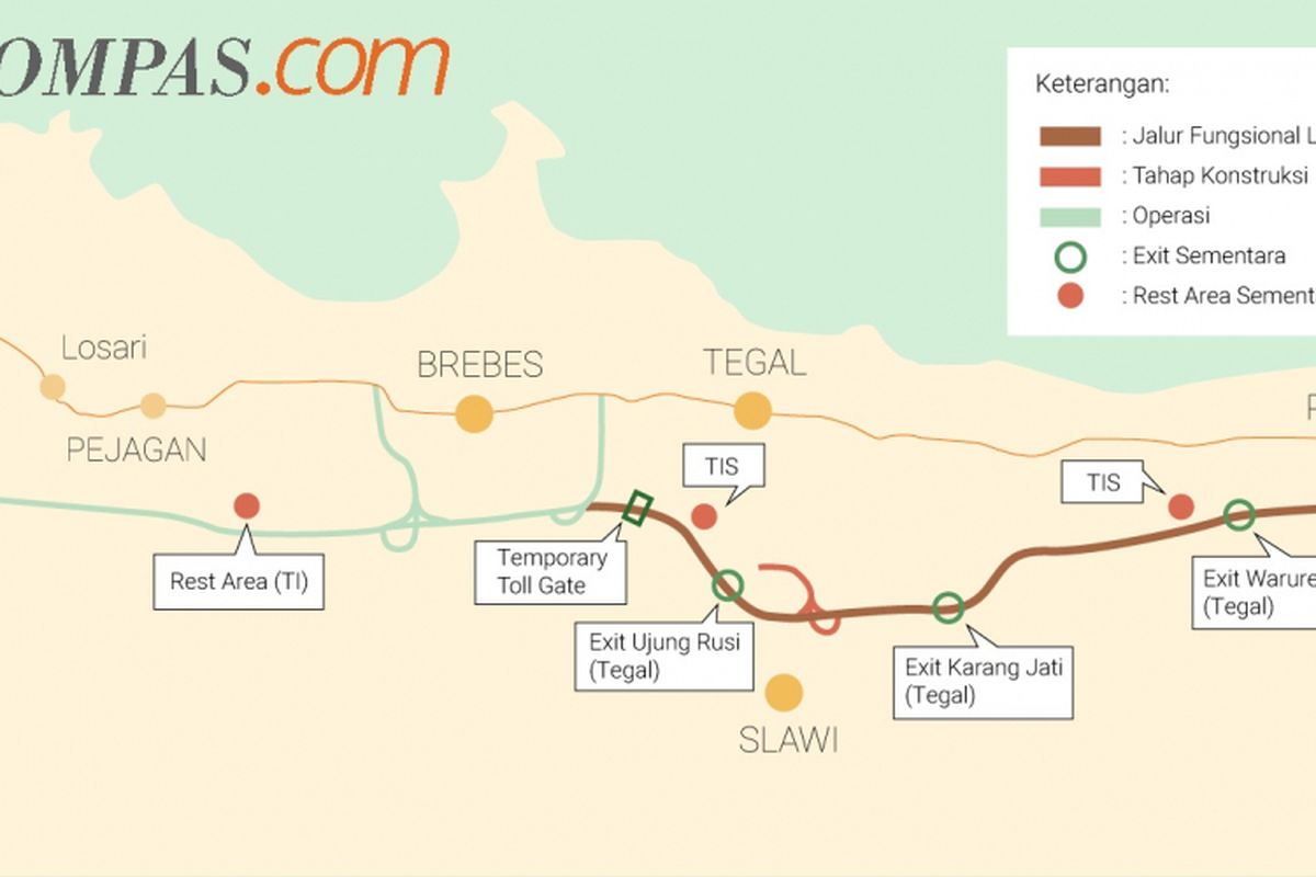 Peta tol fungsional Brebes Timur - Pemalang Jawa Tengah kondisi hingga Juni 2017.