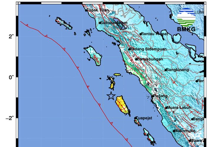Peta guncangan gempa magnitudo 7,3 yang berpusat di 177 kilometer barat laut Kepulauan Mentawai, Sumatera Barat, pada Selasa (25/4/2023) 03.00 WIB.
