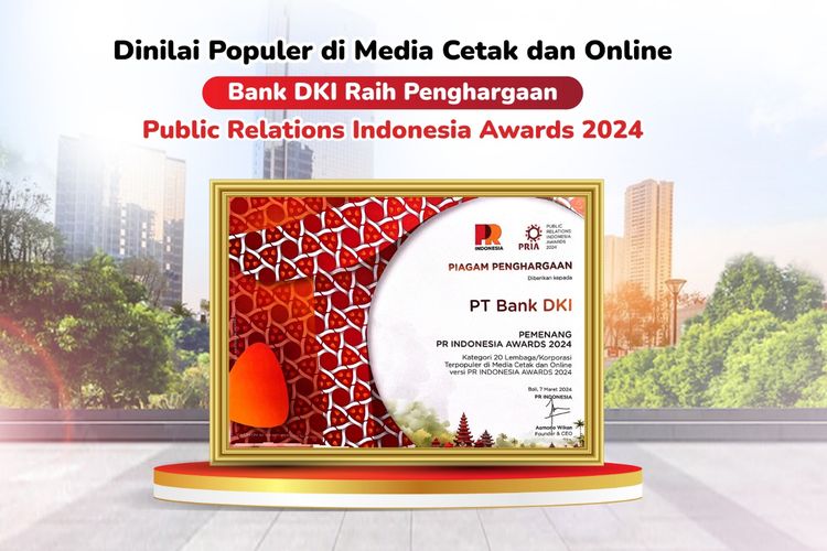 Bank DKI meraih penghargaan di PRIA 2024 atas berbagai upaya publikasi dan penyampaian informasi ke publik secara positif. 