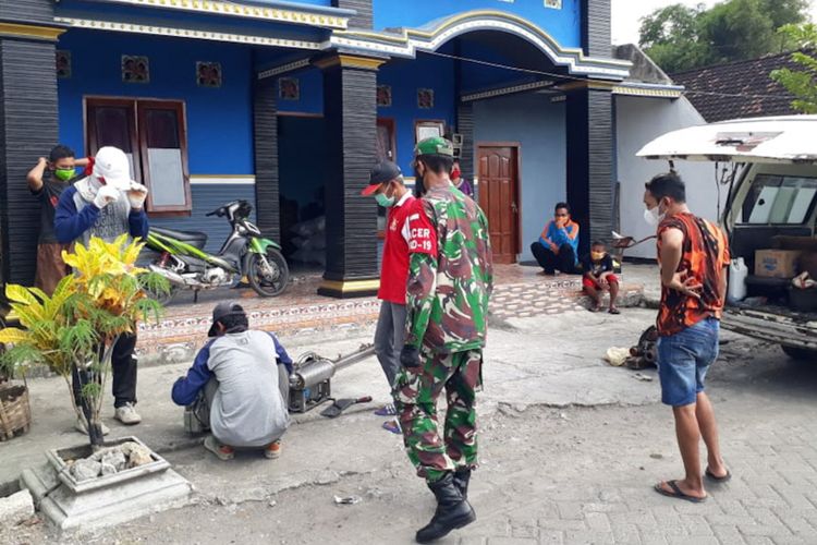The local authorities decided to conduct fogging activity by spraying disinfectant in Sidodowo village in Lamongan, East Java after the entire village has been exposed to coronavirus. The fogging activity aims to curb the spread of the Covid-19. 