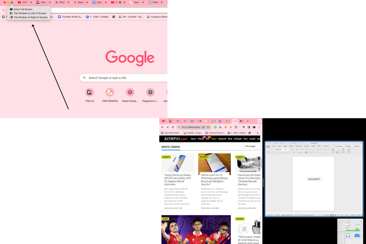 Ilustrasi cara buat split view di MacBook
