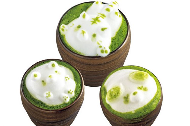 ?Marokoi Matcha Latte 3D Art?, teh hijau dengan busa café latte 3D art (700 yen per item) / Saryo Suisen Takatsuji-honten 
