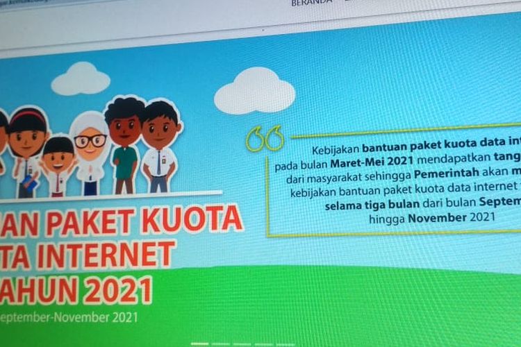 Bantuan kuota data internet gratis dari Kemendikbu Ristek 2021.