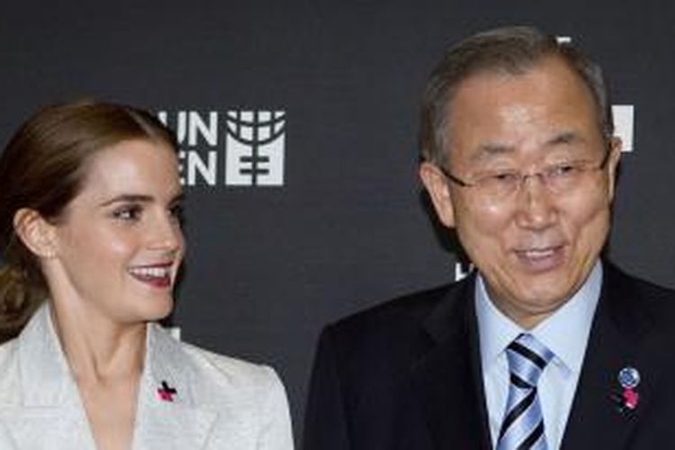 Aktris Emma Watson dan Sekretaris Jenderal PBB, Ban Ki-moon.