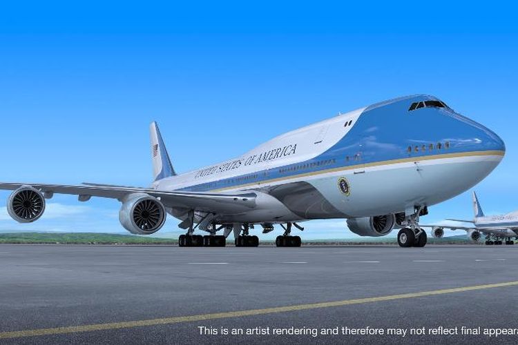 Ilustrasi pesawat Air Force One yang diproduksi oleh Boeing. (Twitter/The Boeing)