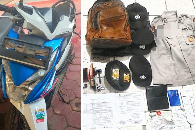 Kolase foto barang bukti milik Bripka RA yang diamankan karena diduga terlibat pencurian sepeda motor di Kecamatan Kedaton, Rabu (15/2/2023) dini hari.