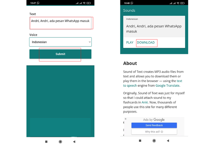 Ilustrasi cara membuat nada dering WA sebut nama sendiri.