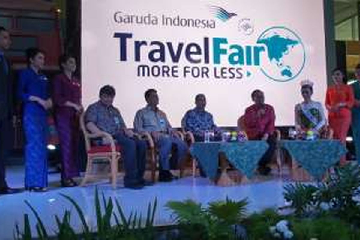 Konferensi pers Garuda Travel Fair 2016 di Jakarta Convention Center, Jumat (29/4/2016).