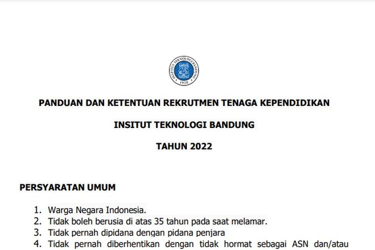 Lowongan Institut Teknologi Bandung (ITB) 