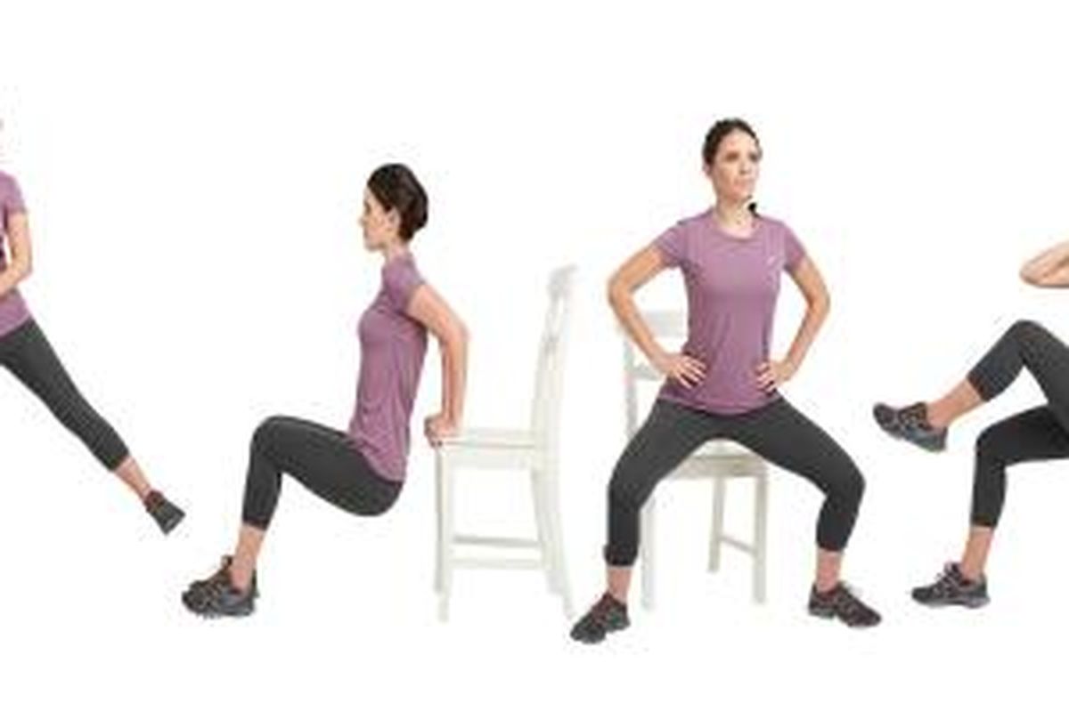 leg lift- chair dips - plie squat -seated crunches
