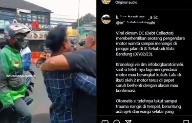 Unggahan video bernarasi oknum debt collector atau DC memberhentikan pengendara motor perempuan di Kota Bandung viral di media sosial.