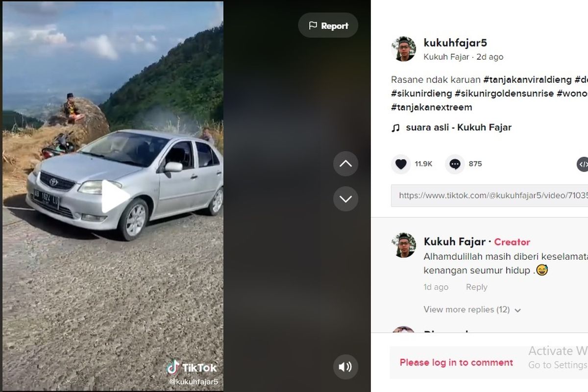 Tampilan gambar saat Toyota Vios tidak kuat menanjak di sebuah tanjakan di Wonosobo, Jawa Tengah.