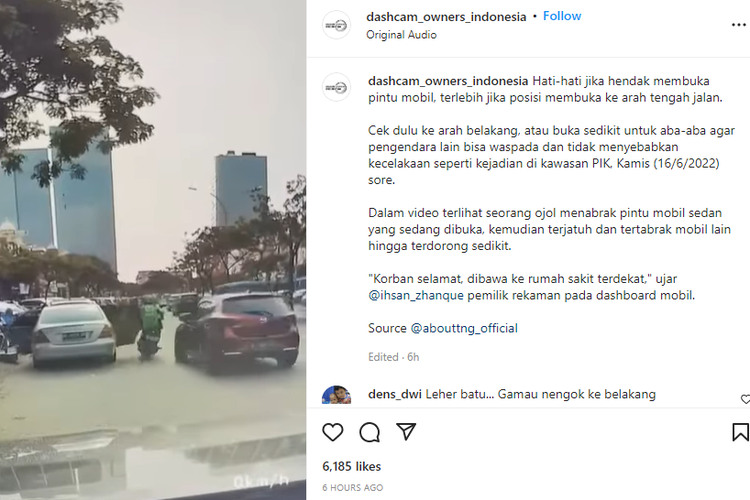 Tangkapan layar pengemudi buka pintu mobil dan tertabrak pengendara motor 