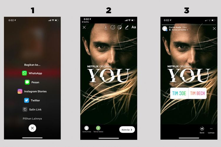 Cara berbagi poster Netflix beserta tautannya ke Instagram Stories.