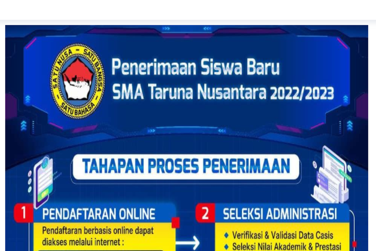 Tangkapan layar laman Penerimaan Siswa baru di SMA Taruna Nusantara TA 2022/2023.
