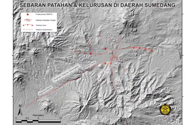 Peta sebaran patahan dan kelurusan di daerah Sumedang.