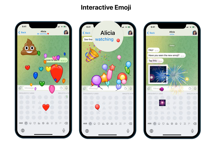 Emoji interaktif di chat individu Telegram.
