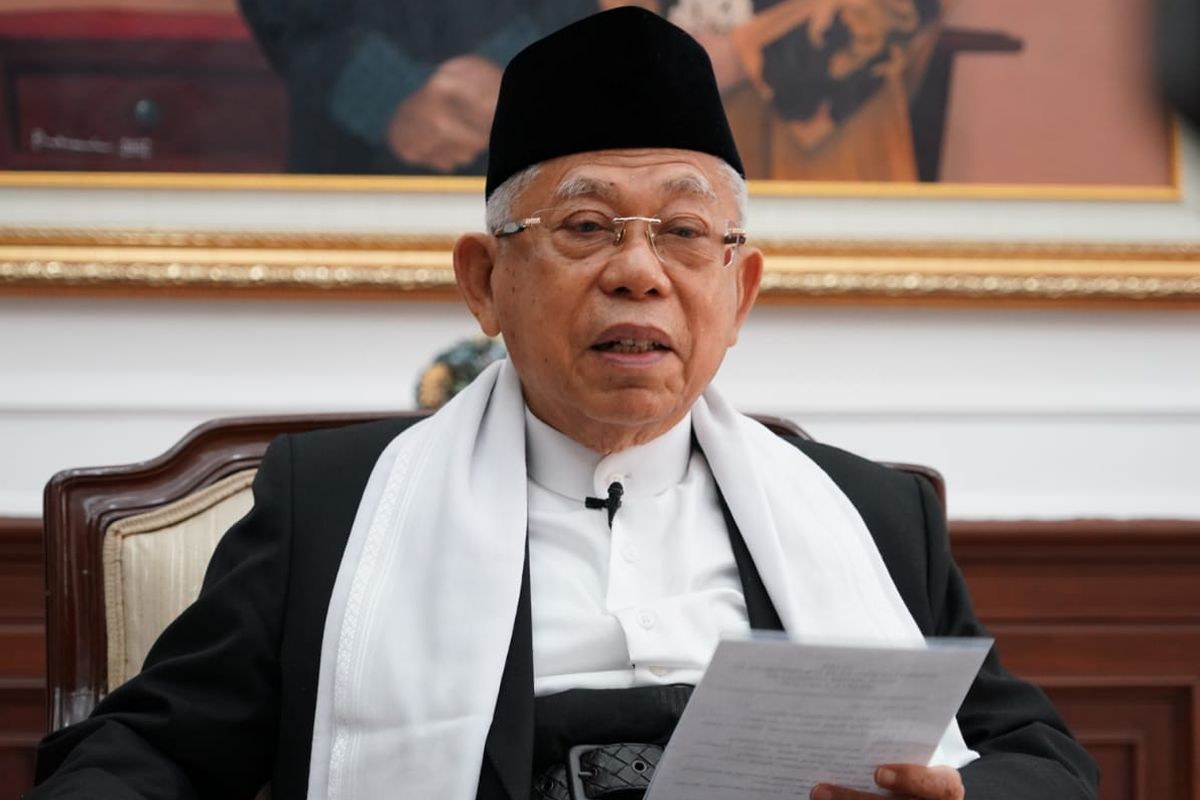 Wakil Presiden Maruf Amin saat memberikan sambutan dalam peringatan haul ke-49 pendiri NU, K.H. Abdul Wahab Chasbullah melalui video telekonferensi, Kamis (2/7/2020) malam.