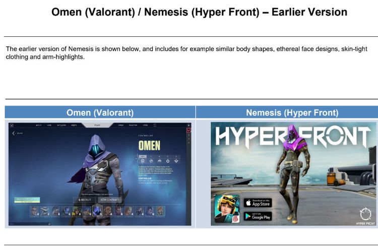 Karakter Omen di Valorant dan Nemesis di Hyper Front versi awal  yang dianggap mirip.