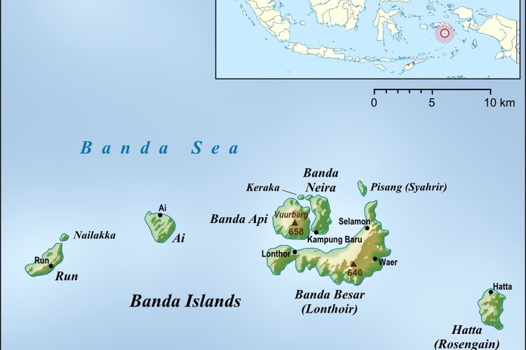 Letak Pulau Run di Kepulauan Banda.