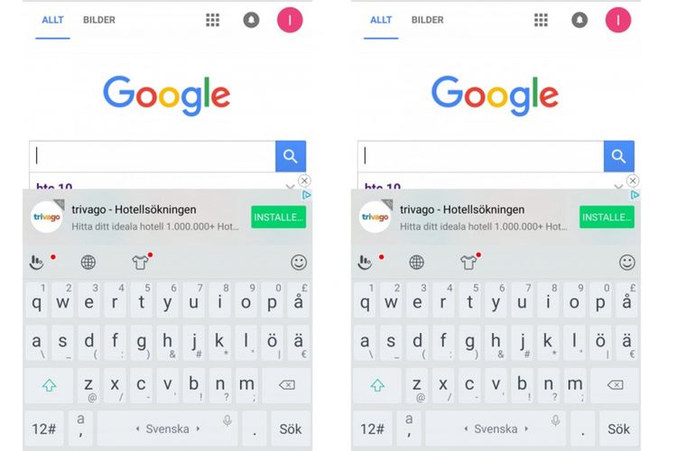 Keyboard bawaan HTC menampilkan iklan