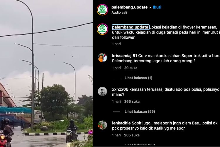 Peristiwa pemalakan sopir truk yang berada di kawasan Keramasan, Palembang, Sumatera Selatan. Dari peristiwa tersebut, tiga orang pelaku ditangkap polisi.