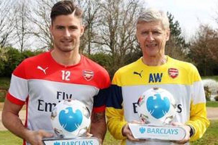 Olivier Giroud dan Arsene Wenger meraih penghargaan terbaik bulan Maret. 