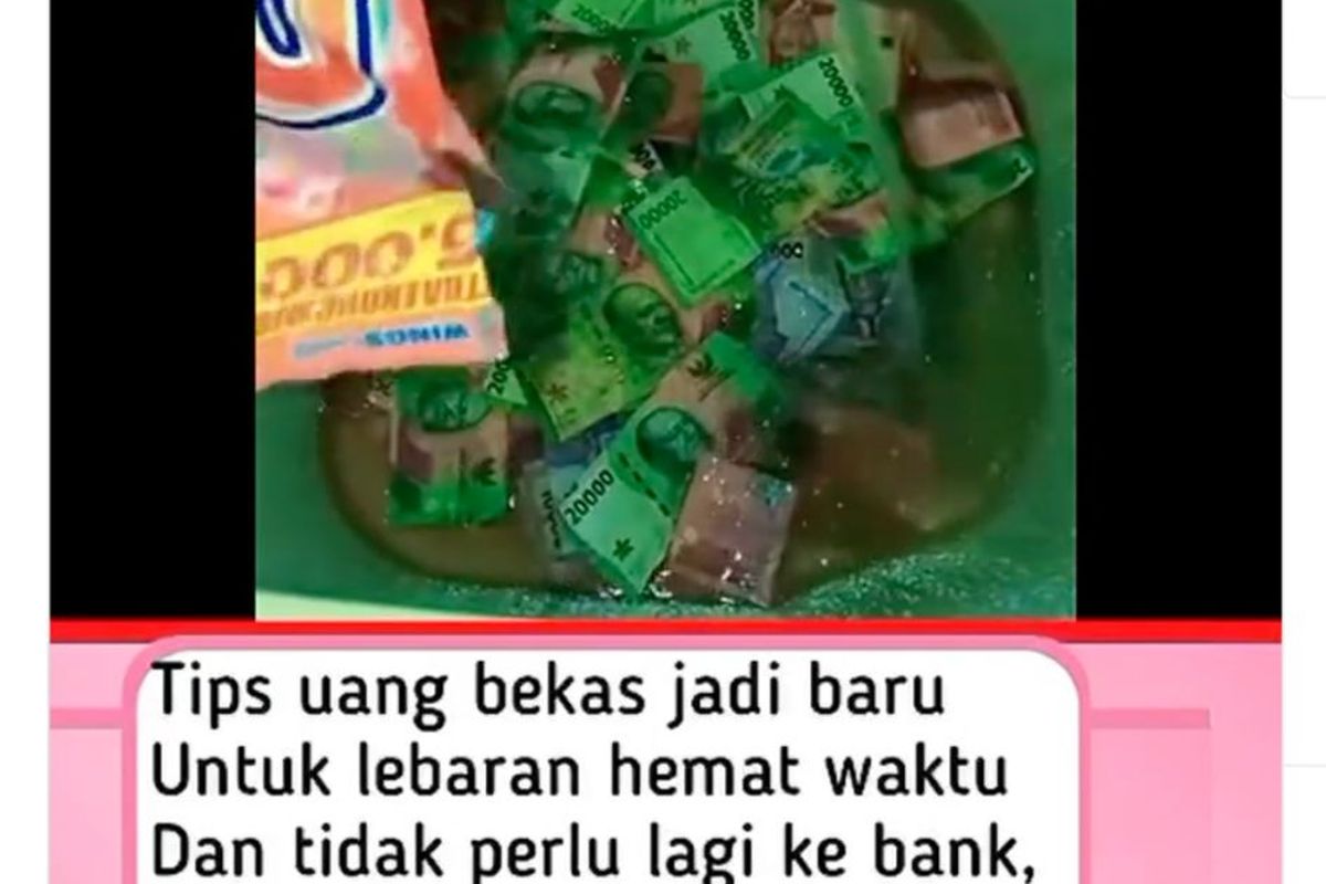 Tangkapan layar warganet yang bagikan tips sulap uang lusuh jadi baru dengan cara dicuci.