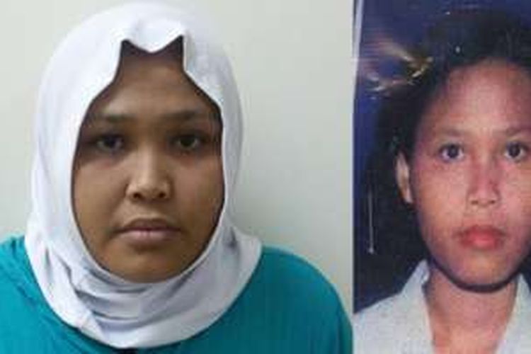 Wajah Kujemah bt Sayib, saat ditemukan di Suriah (kiri) dan saat berangkat dari Indonesia (kanan)