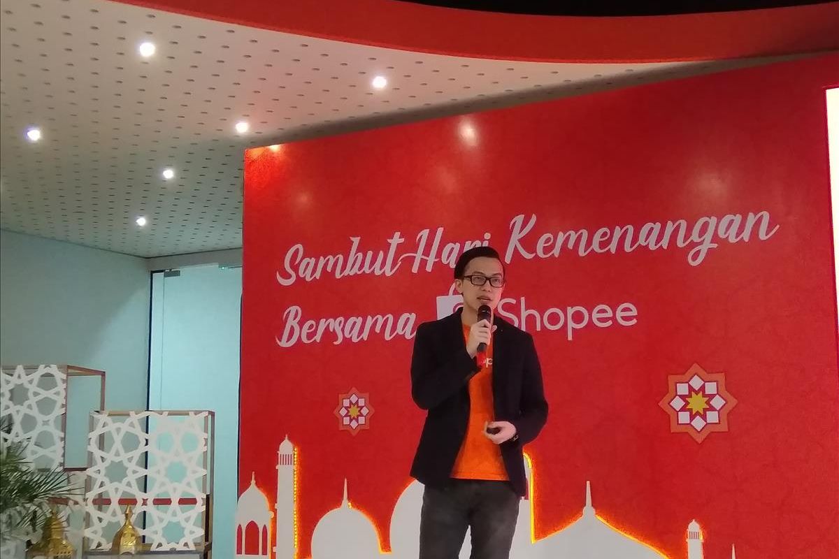 Konferensi pers pencapaian Shopee di program Ramadhan 1440 H dalam acara Sambut Hari Kemenangan Bersama Shopee di Jakarta, Rabu (29/5/2019).