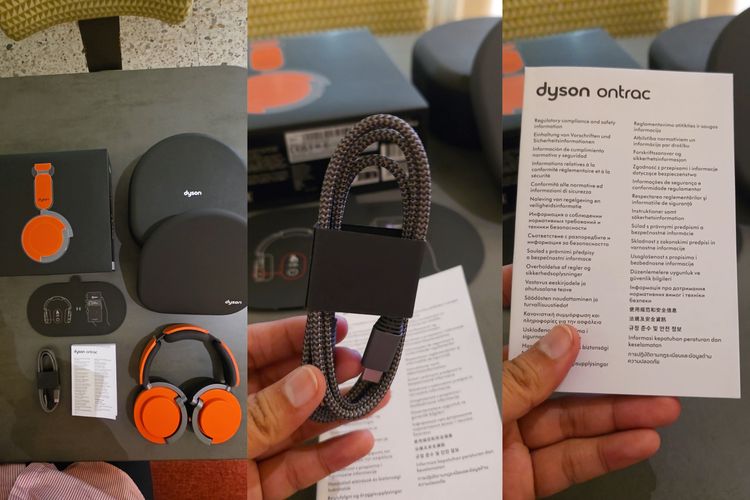Isi kemasan headphone Dyson OnTrac seharga Rp 10 juta di Indonesia.