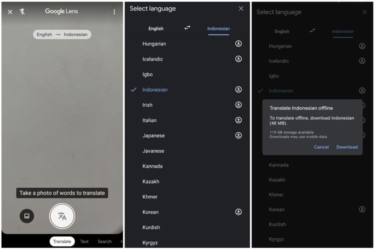 Cara mengunduh bahasa pada aplikasi Google Lens