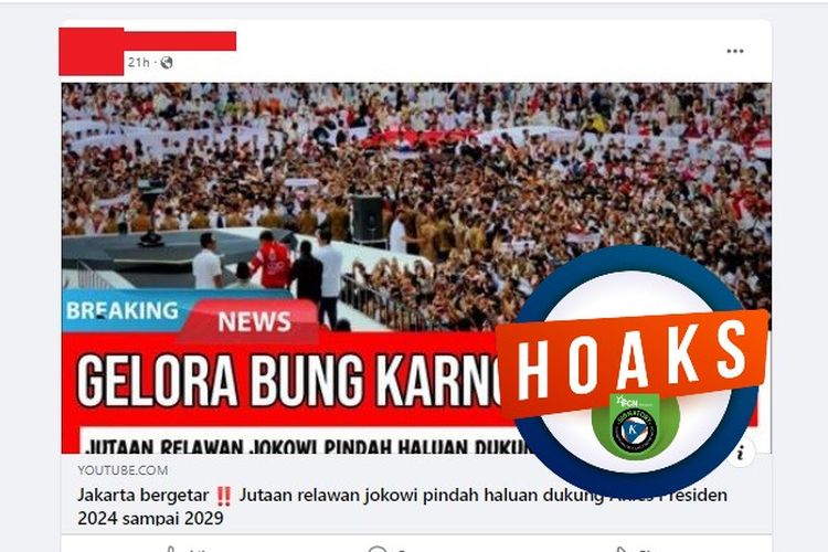 Tangkapan layar Facebook narasi yang menyebut jutaan relawan Jokowi berpindah haluan mendukungan Anies Baswedan