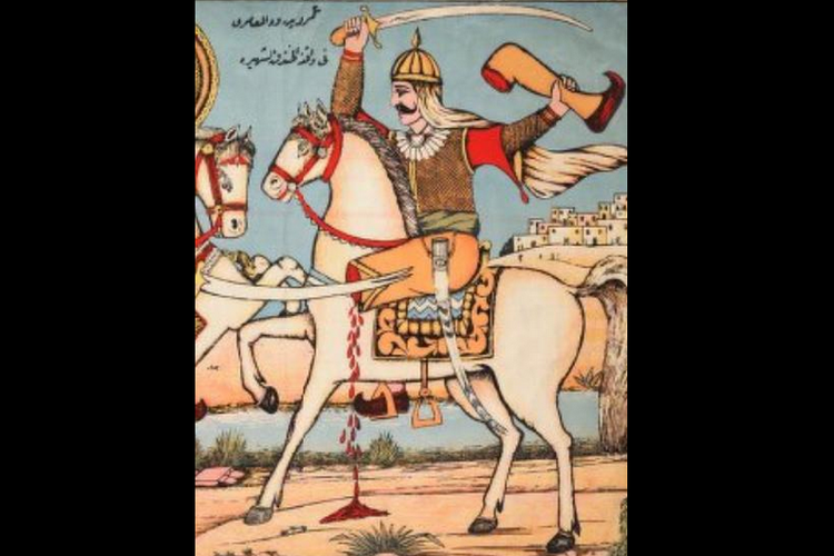 Amru bin Abdul Wudd saat berduel dengan Ali bin Abi Thalib dalam Perang Khandaq (627).
