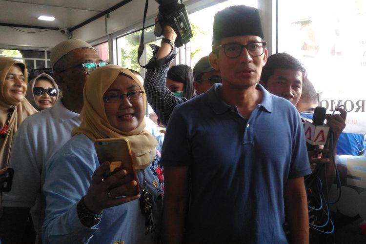 Calon wakil presiden nomor urut 02, Sandiaga Uno, di  PIK, Jakarta Timur, Rabu (20/3/2019). 