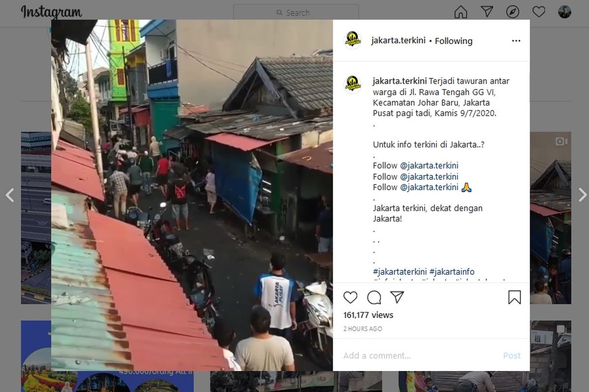 Kapolsek Johar Baru Kompol Supriadi membantah telah terjadi tawuran di Jalan Rawa Tengah, Gang IV, Johar Baru, Jakarta Pusat, pada Kamis (9/7/2020) pagi. 