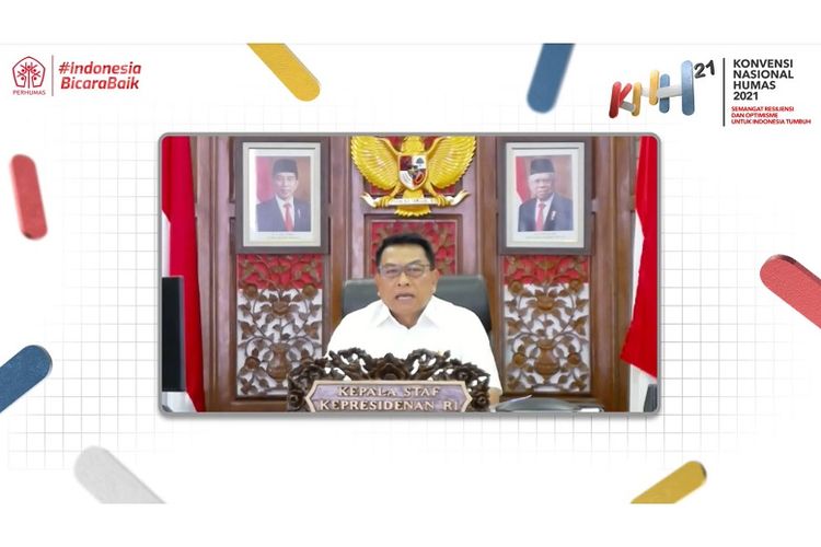 Kepala Staf Kepresidenan Republik Indonesia (RI) Moeldoko pada Konvensi Nasional Humas (KNH) 2021. 