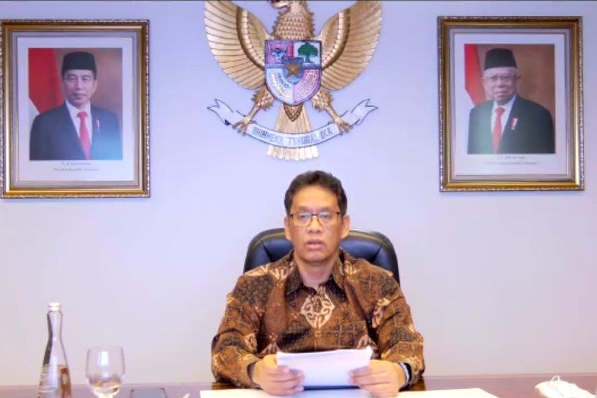 Ketua Dewan Komisioner LPS Purbaya Yudhi Sadewa mengumumkan penurunan tingkat bunga penjaminan di Jakarta, Rabu (29/9/2021).
