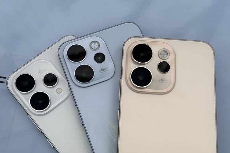 (kiri-kanan) Desain punggung dari Reno 15 5G, Reno 15F, dan Reno 15 Pro Max. Ketiganya hadir dengan desain serupa tetapi memiliki sedikit perbedaan pada lapisan punggung dan modul kamera belakangnya