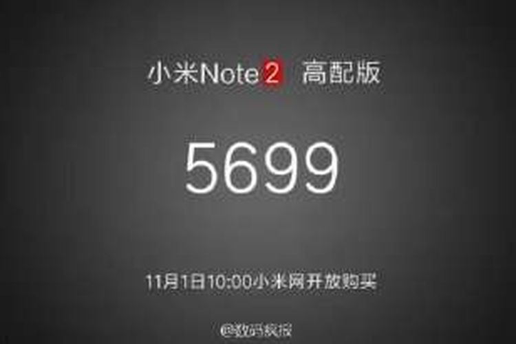 Bocoran harga Xiaomi Mi Note 2.