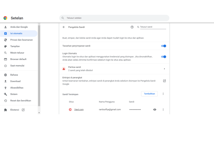 cara melihat password di Google Chrome