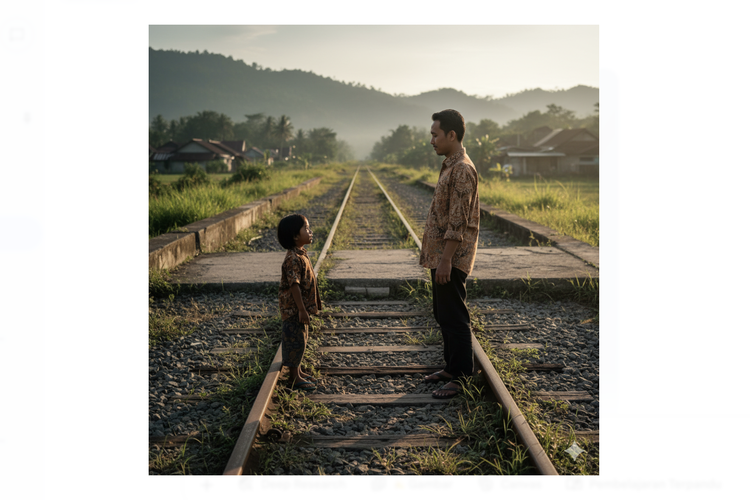 Ilustrasi Gemini AI foto masa kecil dan dewasa.