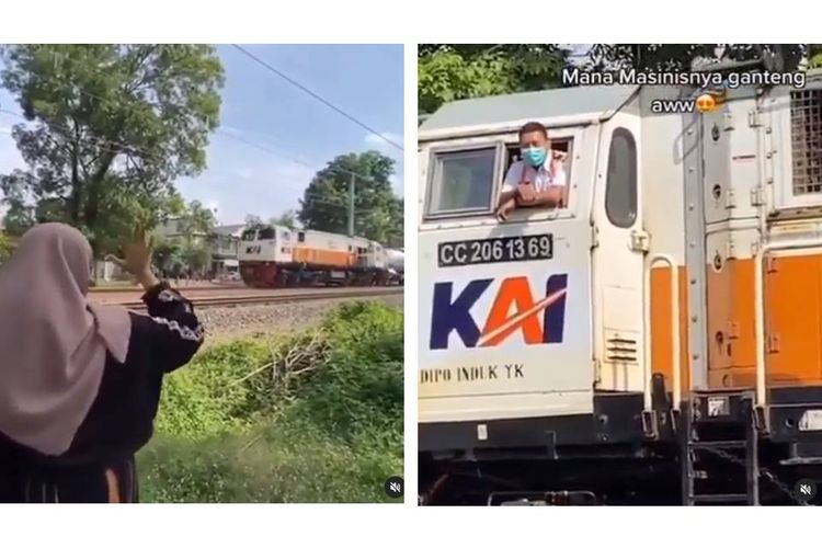 Tangkapan layar video disertai narasi cara menghentikan kereta api yang sedang melintas dengan mengajak cewek-cewek yang viral di media sosial.